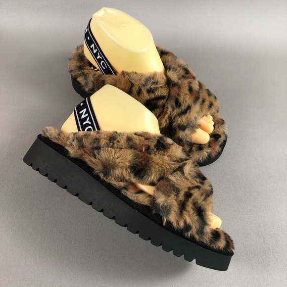Madden NYC Animal Print Faux Fur Crossband Platform Sandals - Picture 6 of 11